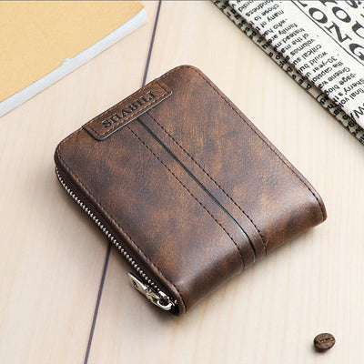 Billetera Corta para Hombre de Cuero, Diseño Clásico Horizontal con Cierre, Gran Capacidad Multi-Tarjetas