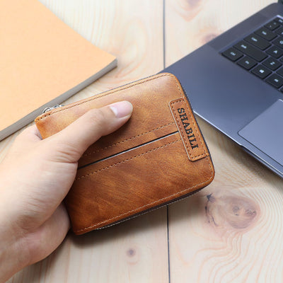 Billetera Corta para Hombre de Cuero, Diseño Clásico Horizontal con Cierre, Gran Capacidad Multi-Tarjetas - Image 4