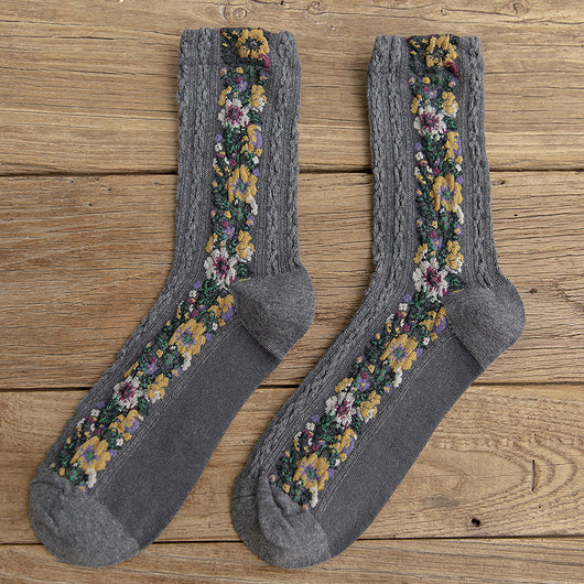 Calcetines Retro de Algodón con Patrón Lino para Mujer - Image 13