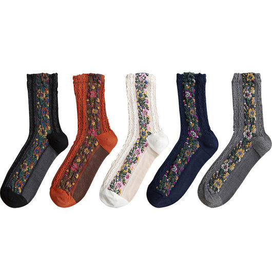Calcetines Retro de Algodón con Patrón Lino para Mujer - Image 11