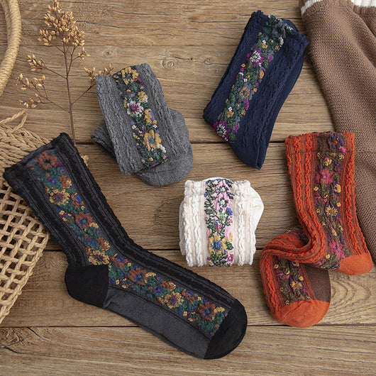 Calcetines Retro de Algodón con Patrón Lino para Mujer - Image 14