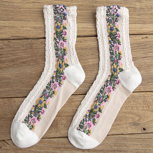 Calcetines Retro de Algodón con Patrón Lino para Mujer - Image 2