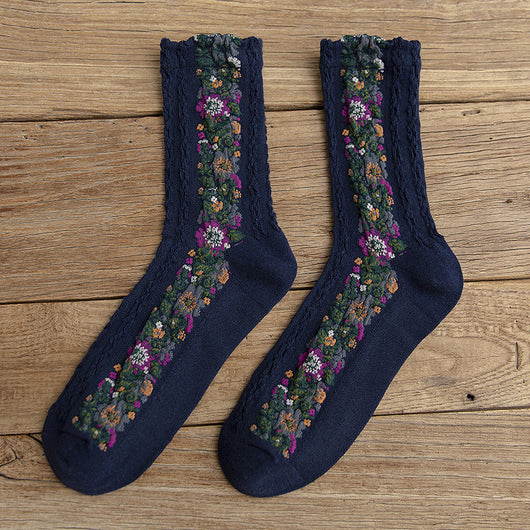 Calcetines Retro de Algodón con Patrón Lino para Mujer - Image 4