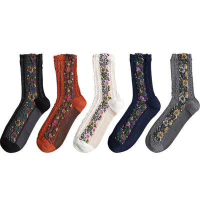 Calcetines Retro de Algodón con Patrón Lino para Mujer