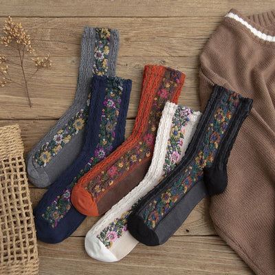 Calcetines Retro de Algodón con Patrón Lino para Mujer - Image 8