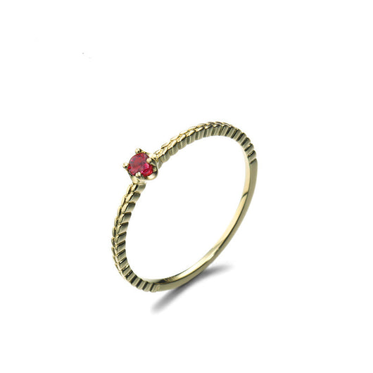Anillo de Oro 9K con Espiga de Trigo y Rubí Natural - Diseño Minimalista - Image 3