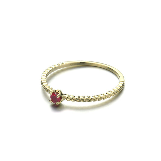 Anillo de Oro 9K con Espiga de Trigo y Rubí Natural - Diseño Minimalista