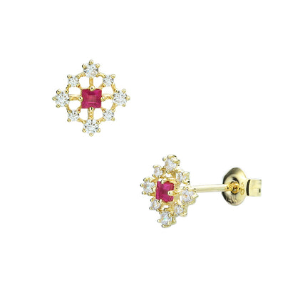 Conjunto de Aretes y Collar Geométrico Princesa con Rubí Cuadrado Calado - Image 2