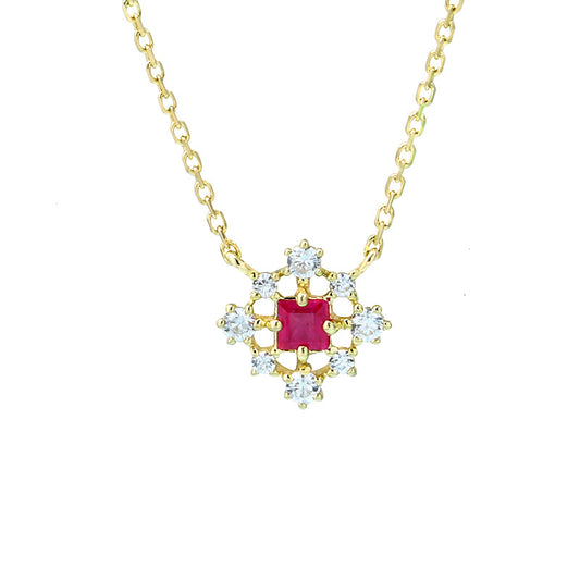 Conjunto de Aretes y Collar Geométrico Princesa con Rubí Cuadrado Calado