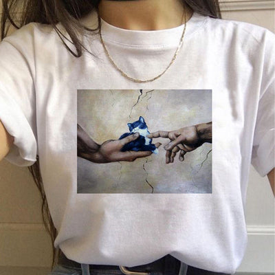 Playera Gráfica Harajuku para Mujer - Estilo Gato Urbano Manga Corta - Image 16