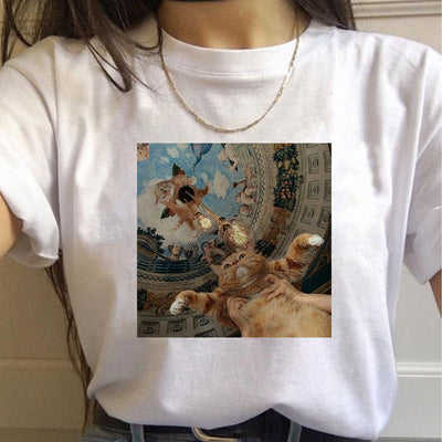 Playera Gráfica Harajuku para Mujer - Estilo Gato Urbano Manga Corta - Image 30