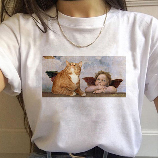 Playera Gráfica Harajuku para Mujer - Estilo Gato Urbano Manga Corta - Image 32