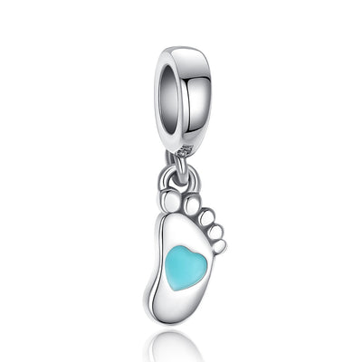 Dije de Plata Esterlina con Huellitas de Bebé - Charm DIY Corazón Azul