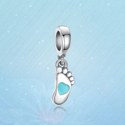 Dije de Plata Esterlina con Huellitas de Bebé - Charm DIY Corazón Azul - Image 5