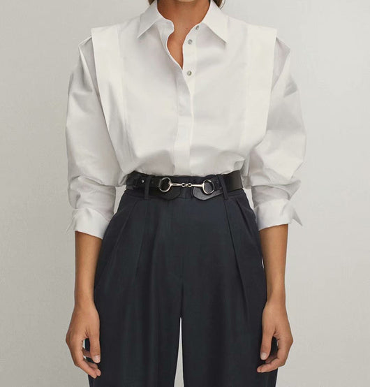 Blusa Blanca de Manga Larga con Diseño Minimalista en Popelina - Image 3