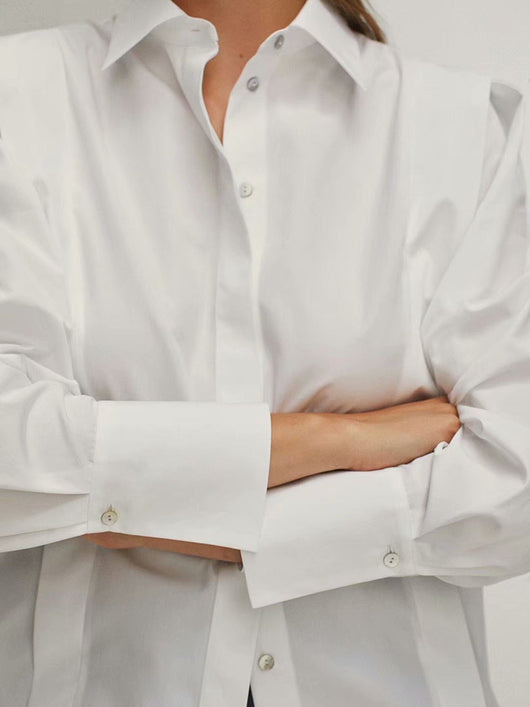 Blusa Blanca de Manga Larga con Diseño Minimalista en Popelina - Image 4
