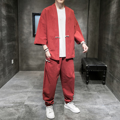 Traje Lino Estilo Chino Hombre Verano - Cardigan Hanfu Protección Solar Talla Grande - Image 9
