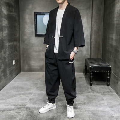 Traje Lino Estilo Chino Hombre Verano - Cardigan Hanfu Protección Solar Talla Grande - Image 8