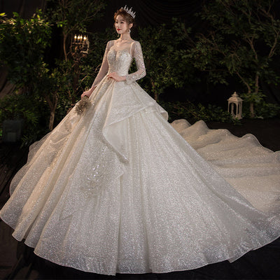 Vestido de Novia Largo Elegante con Mangas Retro y Cola Francesa - Image 6
