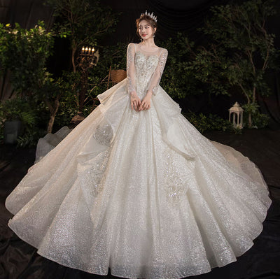 Vestido de Novia Largo Elegante con Mangas Retro y Cola Francesa - Image 9
