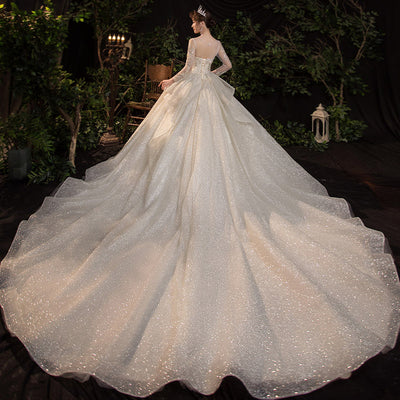 Vestido de Novia Largo Elegante con Mangas Retro y Cola Francesa - Image 5