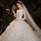 Elegant Long Wedding Dress with Retro Sleeves and French Train