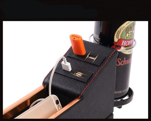 Organizador de Asiento de Auto con Soporte de Bebidas, Caja de Monedas y Carga USB - Image 7