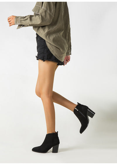 Botines de Gamuza con Tacón Grueso - Estilo Europeo Moderno para Mujer - Image 9