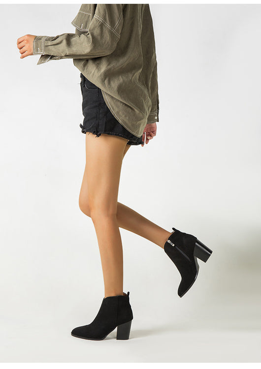 Botines de Gamuza con Tacón Grueso - Estilo Europeo Moderno para Mujer - Image 9