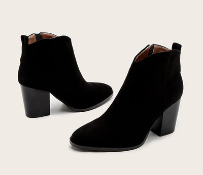 Botines de Gamuza con Tacón Grueso - Estilo Europeo Moderno para Mujer