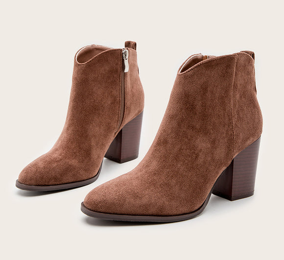 Botines de Gamuza con Tacón Grueso - Estilo Europeo Moderno para Mujer