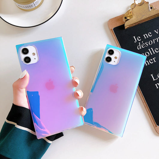 Funda Protectora Láser Cuadrada Púrpura Compatible con iPhone 12 Pro Max, 11, XS, XR, Mini, 8P y 7