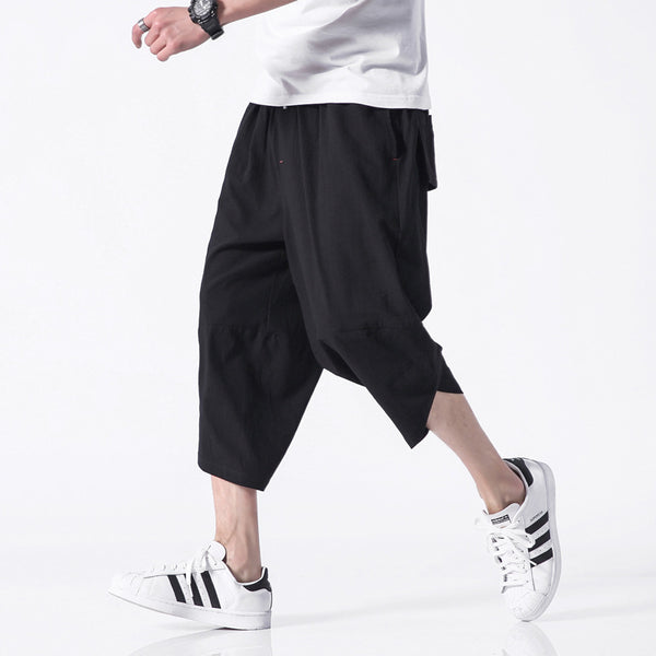 Pantalones Capri Harem de Lino Japonés Talla Grande para Hombre - Comodidad sin Costuras