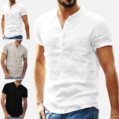 Camisa de Algodón y Lino con Cuello y Manga Corta