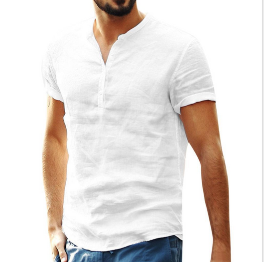 Camisa de Algodón y Lino con Cuello y Manga Corta - Image 3