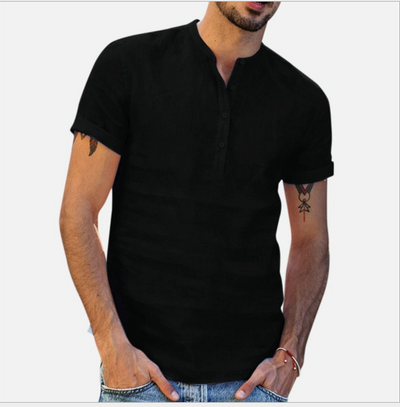 Camisa de Algodón y Lino con Cuello y Manga Corta - Image 2