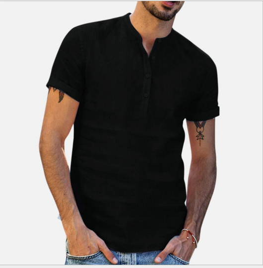 Camisa de Algodón y Lino con Cuello y Manga Corta - Image 2