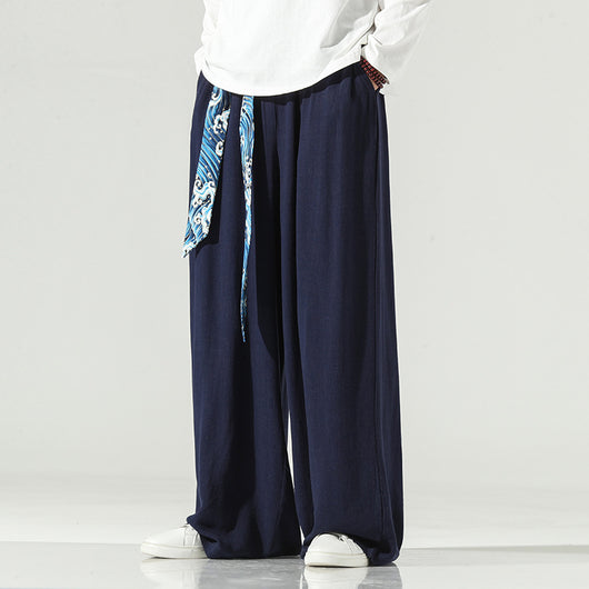 Pantalones Anchos de Lino Estilo Chino Retro - Corte Recto Verano Otoño