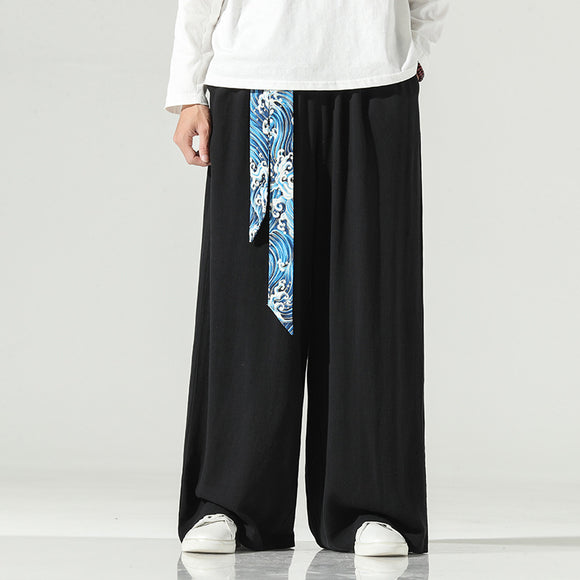 Pantalones Anchos de Lino Estilo Chino Retro - Corte Recto Verano Otoño
