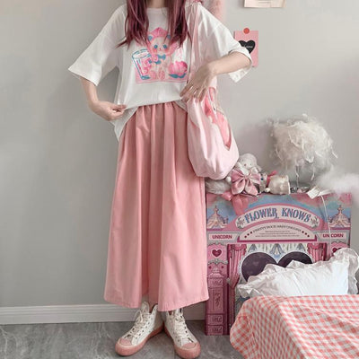 Playera Estampado Durazno Soft Girl Japonés Algodón 100% Blanco Rosa - Image 2