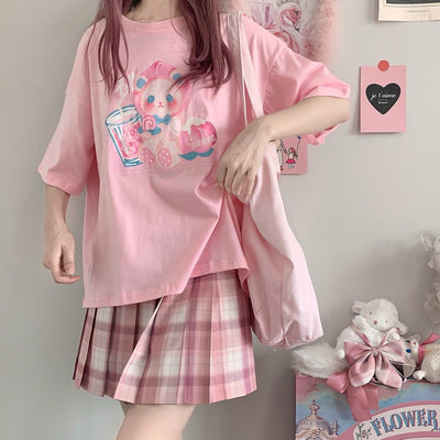 Playera Estampado Durazno Soft Girl Japonés Algodón 100% Blanco Rosa - Image 5