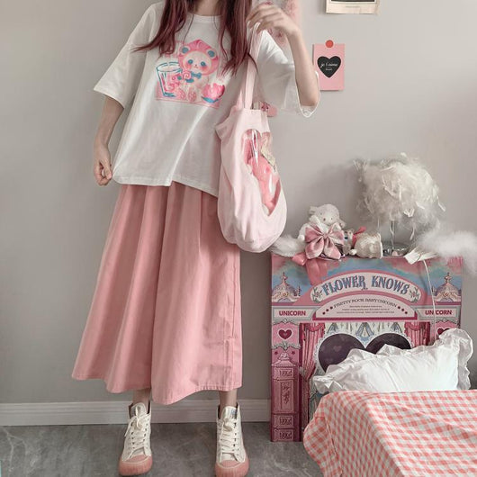 Playera Estampado Durazno Soft Girl Japonés Algodón 100% Blanco Rosa - Image 4