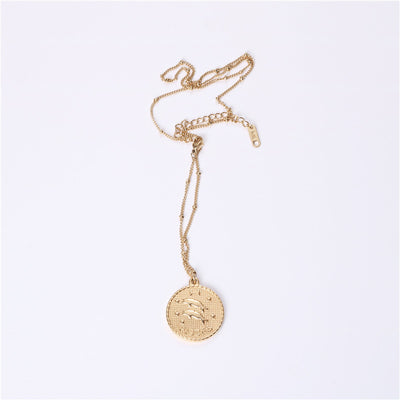 Collar Doble Cara con Moneda de las 12 Constelaciones en Acero Titanio Dorado - Image 14