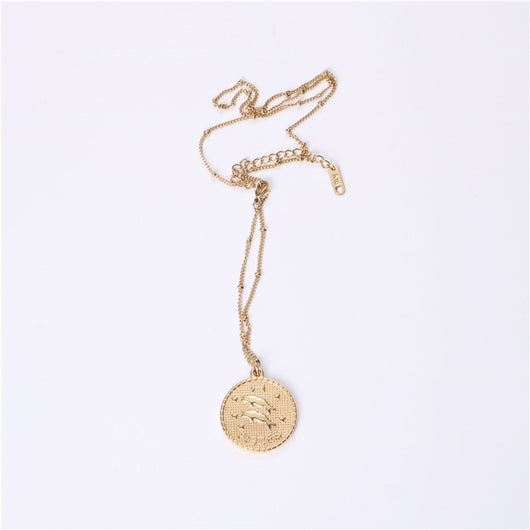 Collar Doble Cara con Moneda de las 12 Constelaciones en Acero Titanio Dorado - Image 14