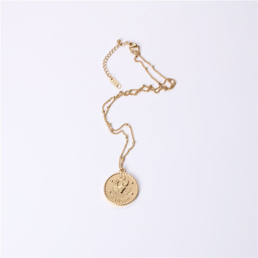 Collar Doble Cara con Moneda de las 12 Constelaciones en Acero Titanio Dorado - Image 5