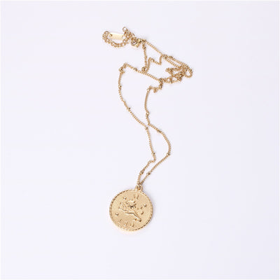 Collar Doble Cara con Moneda de las 12 Constelaciones en Acero Titanio Dorado - Image 6