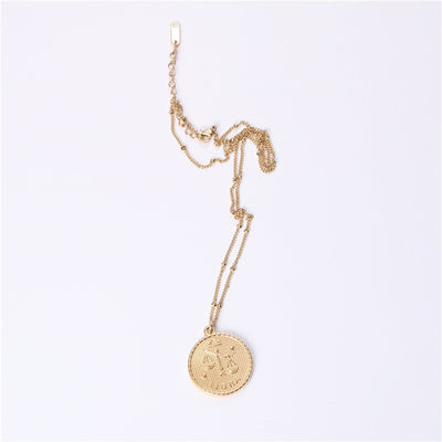 Collar Doble Cara con Moneda de las 12 Constelaciones en Acero Titanio Dorado - Image 8