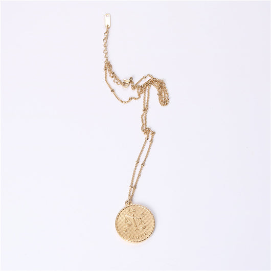 Collar Doble Cara con Moneda de las 12 Constelaciones en Acero Titanio Dorado - Image 8