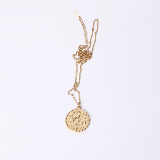 Collar Doble Cara con Moneda de las 12 Constelaciones en Acero Titanio Dorado - Image 12