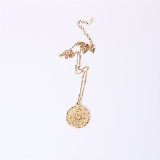 Collar Doble Cara con Moneda de las 12 Constelaciones en Acero Titanio Dorado - Image 7